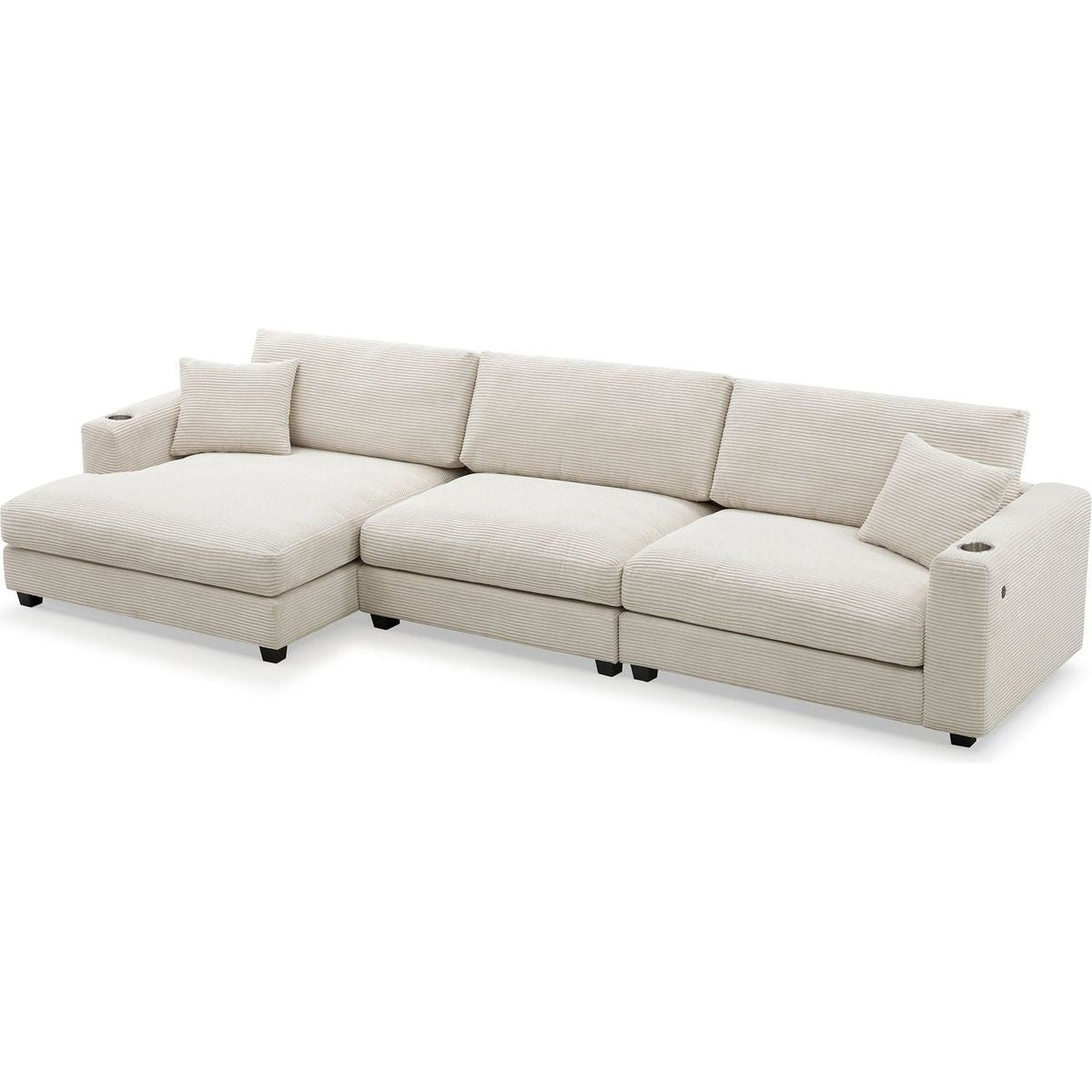 134x54"Oversized Corduroy Sectional Sofa,L Shaped Cloud Couch with USB Charging Port,Cup Holder,Deep Seat Sofa Bed with 50" Chaise,Comfy Indoor Furniture for Living Room,3 Colors