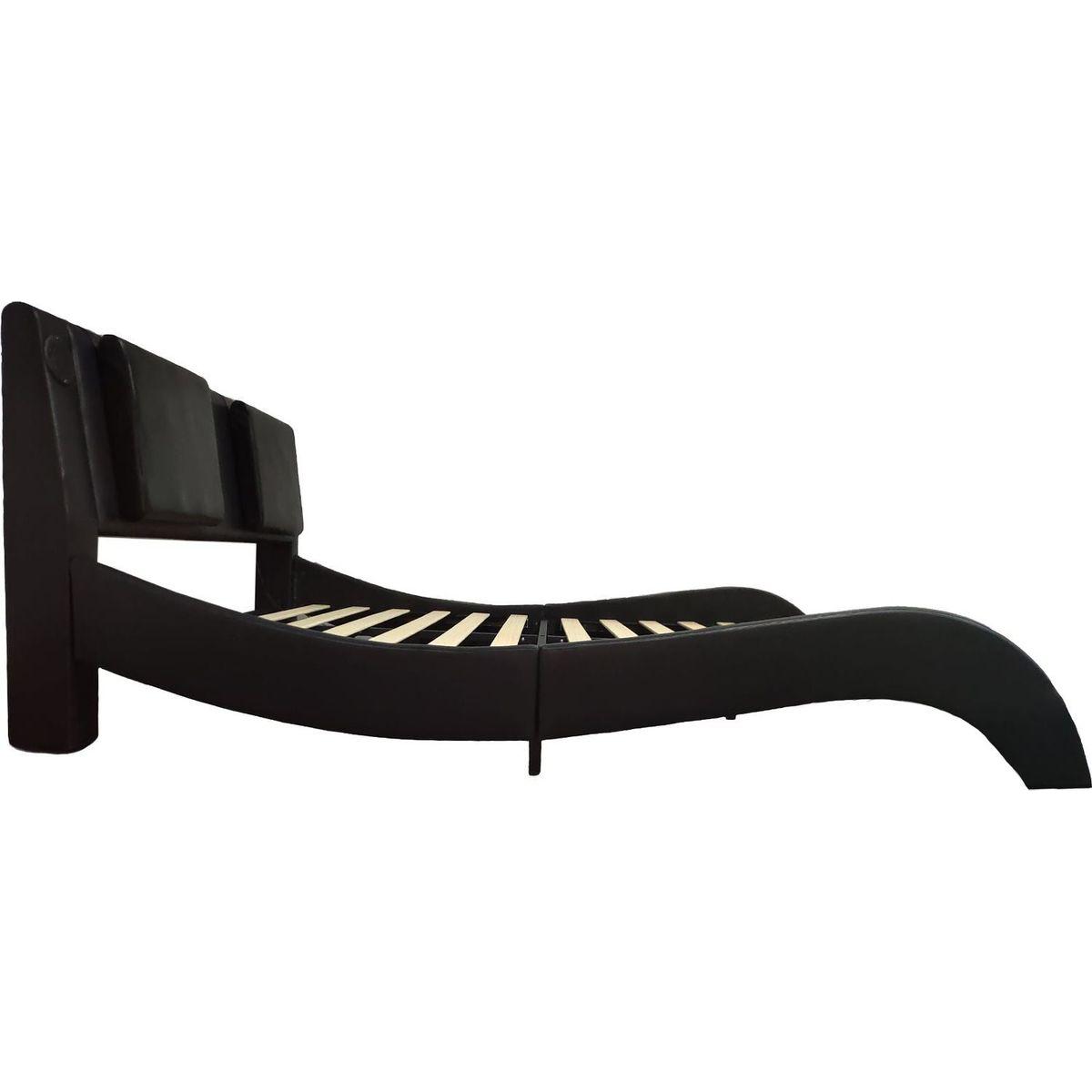 Faux Leather Upholstered Platform Bed Frame with led lighting, Bluetooth connection to play music control, Backrest vibration massage, Curve Design, Wood Slat Support, Exhibited Speakers,Queen