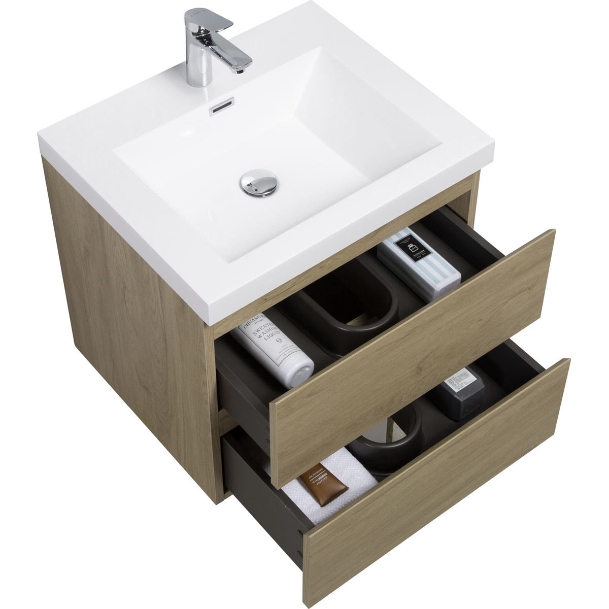 24" Floating Bathroom Vanity with Sink, Modern Wall-Mounted Bathroom Storage Vanity Cabinet with Resin Top Basin and Soft Close Drawers, Natural Oak