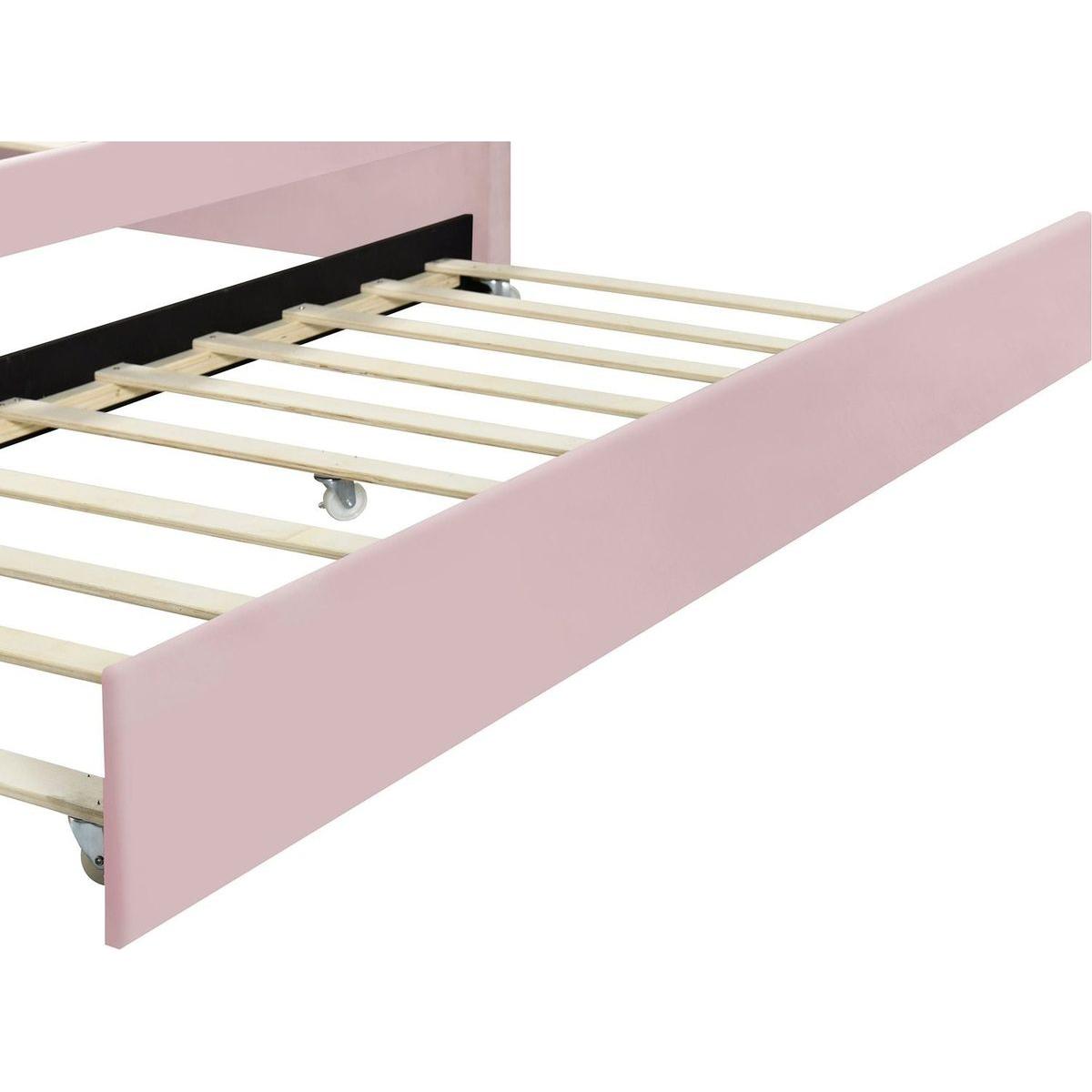 Full Size Upholstery Daybed Frame with Shall Shaped Backrest and Trundle,Pink