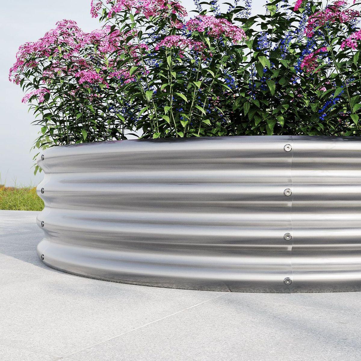 47.24x11.4" Tall Round Raised Garedn Bed,Metal Raised Beds for Vegetables, Outdoor Garden Raised Planter Box, Backyard Patio Planter Raised Beds for Flowers, Herbs, Fruits Silver