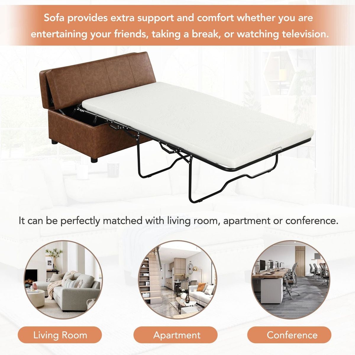 Twin Size Folding Ottoman Sleeper Bed with Mattress Convertible Guest Bed Brown