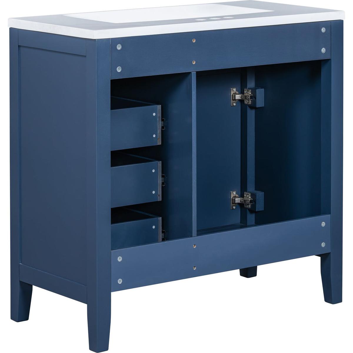 36" Bathroom Vanity with Sink Combo, Blue Bathroom Cabinet with Drawers, Solid Frame and MDF Board