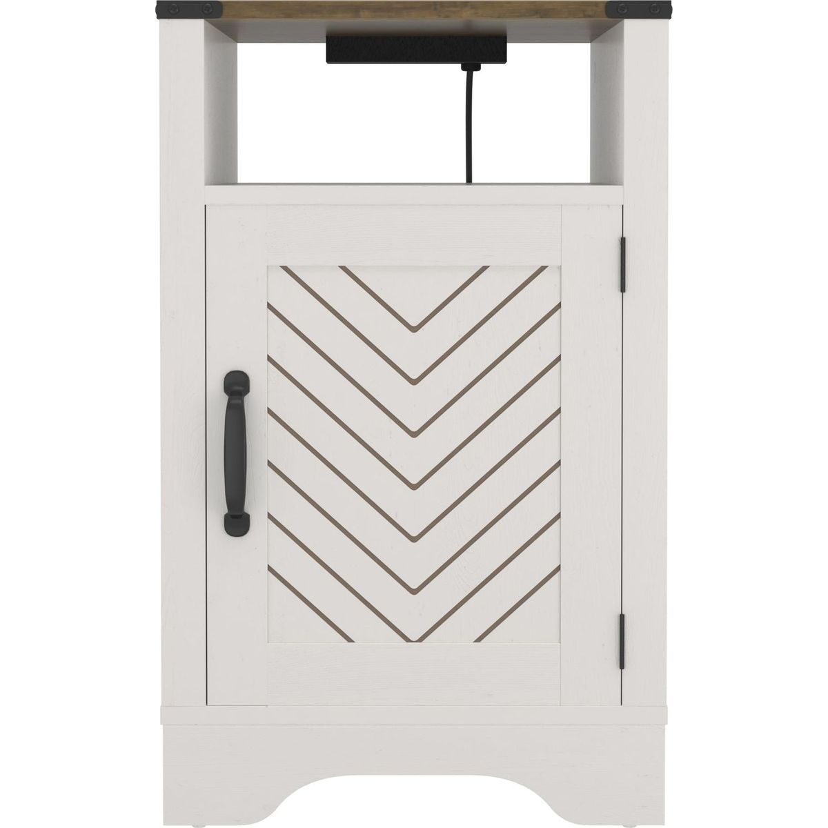 Farmhouse Nightstand Side Table, Wooden Rustic End Table, Tall Bedside Table with Electrical Outlets Charging Station - White & Oak