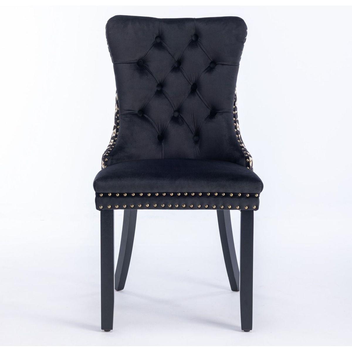 Classic Velvet Dining Chairs, High-end Tufted Solid Wood Contemporary Velvet Upholstered Dining Chair with Wood Legs Nailhead, SET OF 2,Black and Patterned