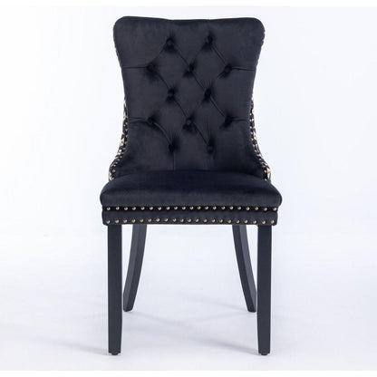 Classic Velvet Dining Chairs, High-end Tufted Solid Wood Contemporary Velvet Upholstered Dining Chair with Wood Legs Nailhead, SET OF 2,Black and Patterned