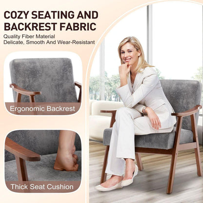 Mid-Century Modern Chair, Living Room Chair with Solid Wood Frame, Accent Chair Extra-Thick Backrest, Wingback Chair for Bedroom, Reading Room, Living Room, Lounge Chair Indoor
