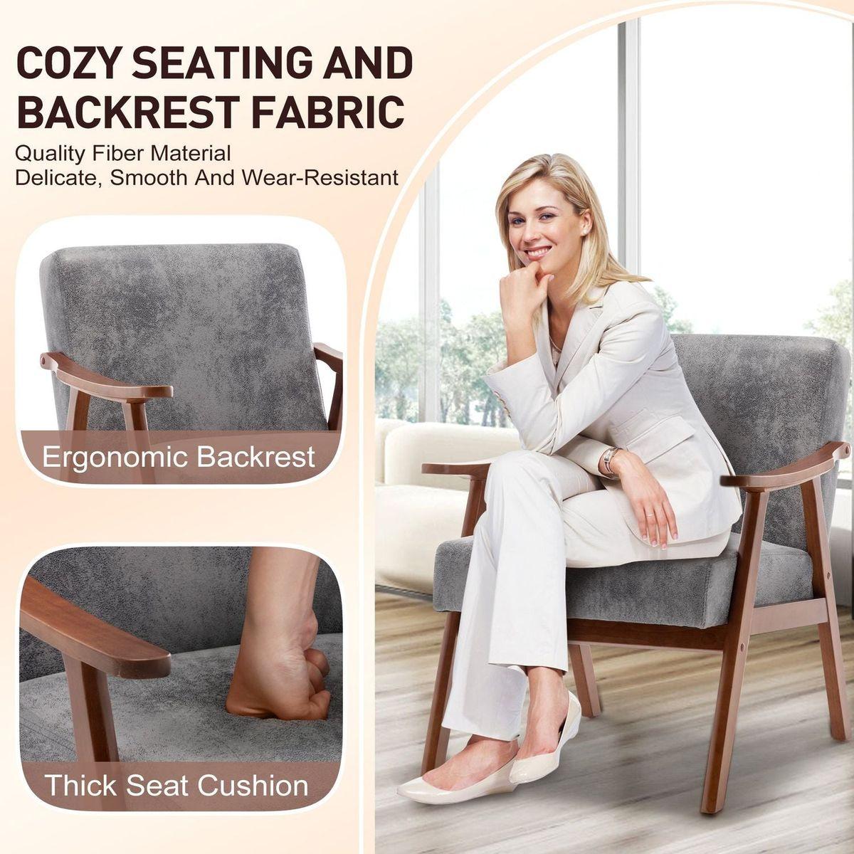 Mid-Century Modern Chair, Living Room Chair with Solid Wood Frame, Accent Chair Extra-Thick Backrest, Wingback Chair for Bedroom, Reading Room, Living Room, Lounge Chair Indoor