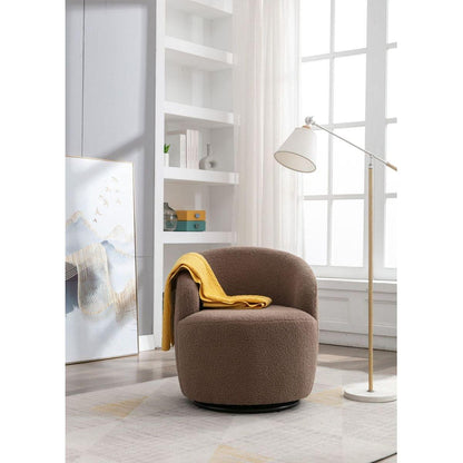 Teddy Fabric Swivel Accent Armchair Barrel Chair With Black Powder Coating Metal Ring,Coffee Brown