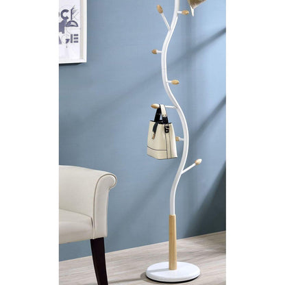 Arles Metal Whtie and Oak Standing Coat Rack