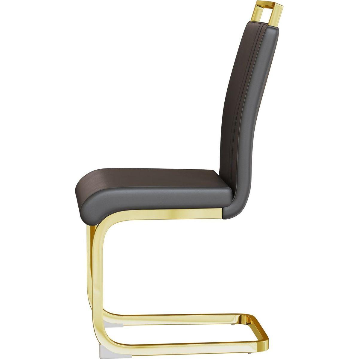 Modern Dining Chairs,PU Faux Leather High Back Upholstered Side Chair with C-shaped Tube. Plating Golden Metal Legs for Dining Room Kitchen Vanity Patio Club Guest Office Chair (Set of 4) (Grey+PU)