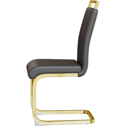 Modern Dining Chairs,PU Faux Leather High Back Upholstered Side Chair with C-shaped Tube. Plating Golden Metal Legs for Dining Room Kitchen Vanity Patio Club Guest Office Chair (Set of 4) (Grey+PU)