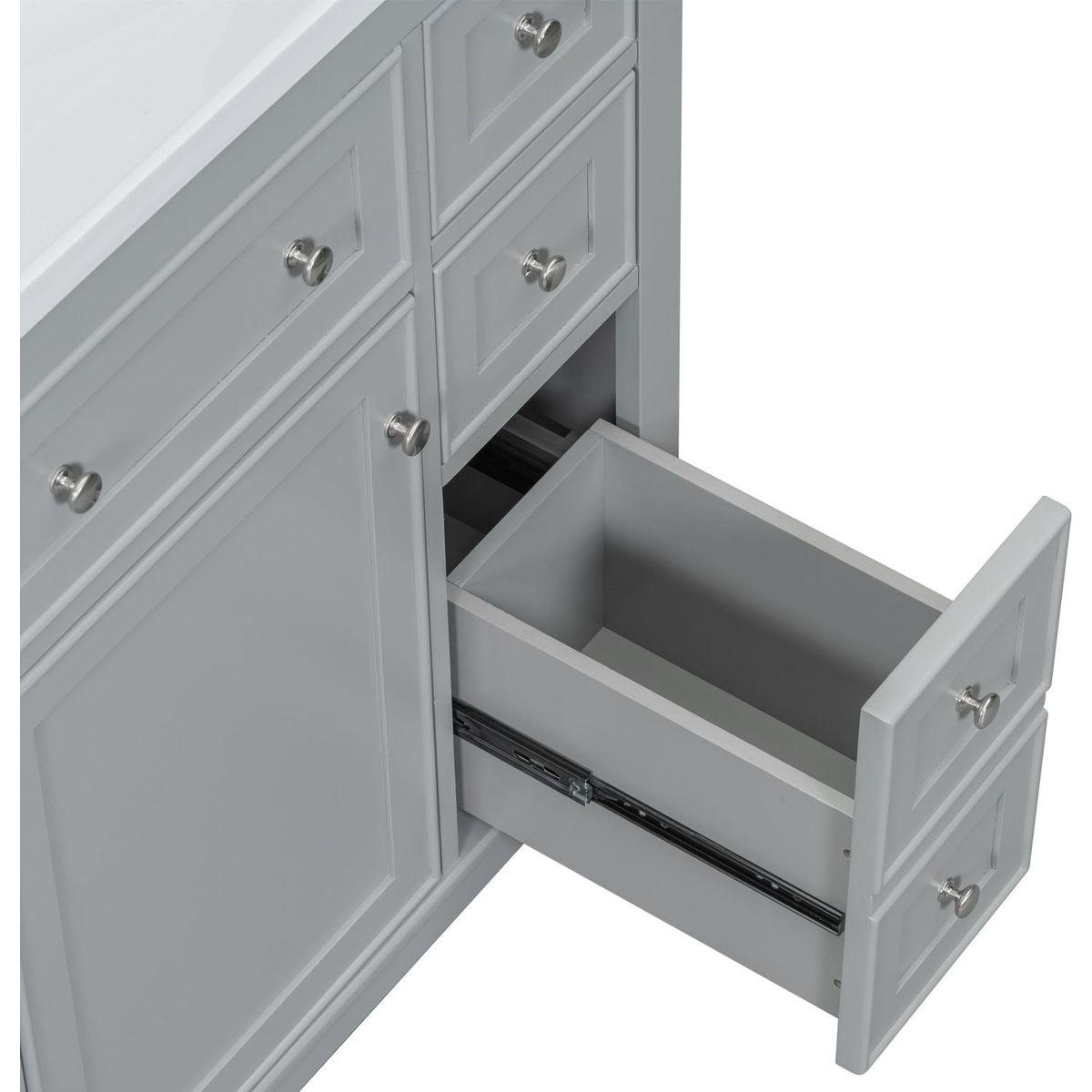 36" Bathroom Vanity with Sink Combo, One Cabinet and Six Drawers, Solid Wood and MDF Board, Grey