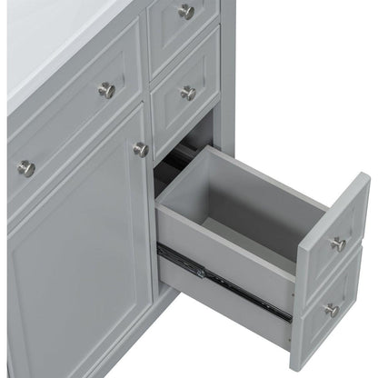 36" Bathroom Vanity with Sink Combo, One Cabinet and Six Drawers, Solid Wood and MDF Board, Grey