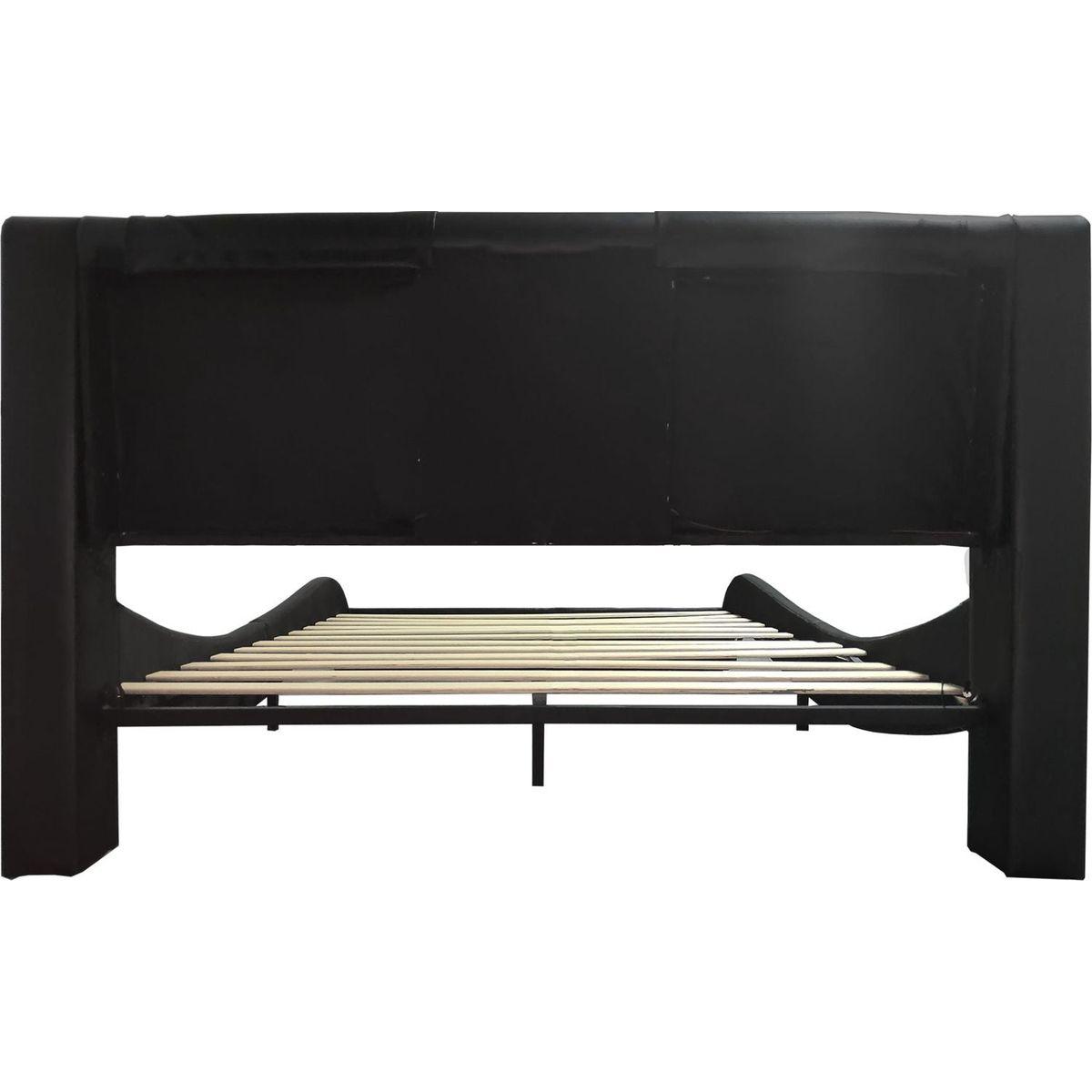 Faux Leather Upholstered Platform Bed Frame with led lighting, Bluetooth connection to play music control, Backrest vibration massage, Curve Design, Wood Slat Support, Exhibited Speakers,Queen