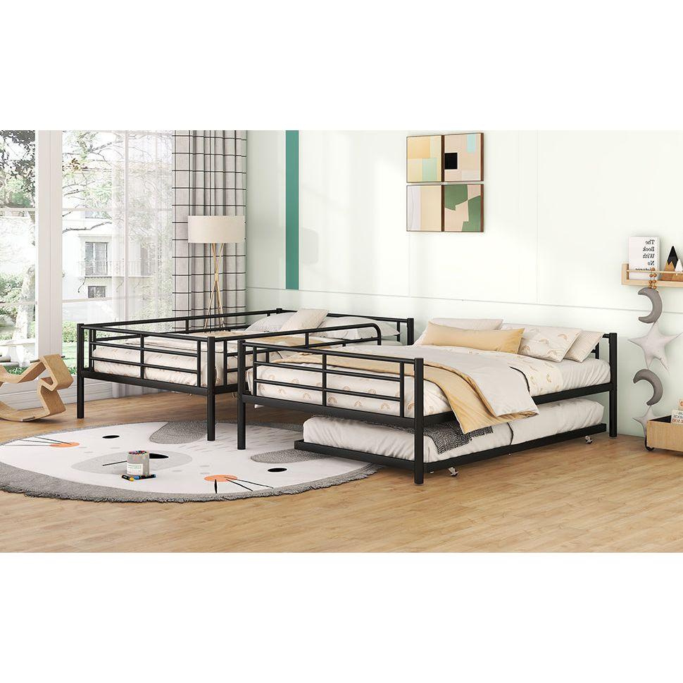 Full Over Full Metal Bunk Bed with Trundle, Black