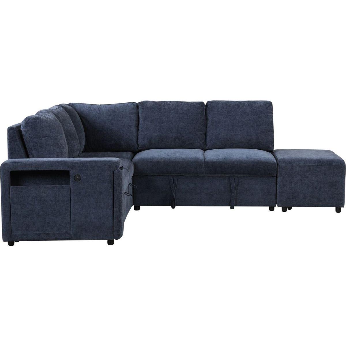 L-shaped Padded Modular Sofa with Storage Space, USB Ports, and Cup Holders on the Armrests, Suitable for Living Rooms, Offices, and Apartments.