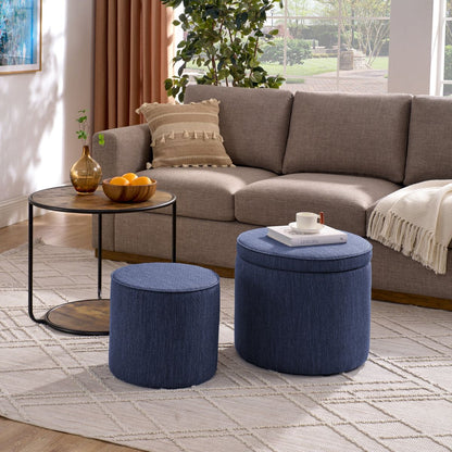 Ottoman, multi-functional combination set table Ottoman, combination of Ottoman and table, with drum stool, with storage space-Dark Blue