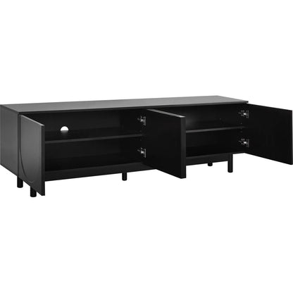 Graceful TV Stand with Arch Cabinets for TVs Up to 78", Minimalist Entertainment Center with Solid Wood Legs, Practical Media Console with Adjustable Shelves for Living Room, Black