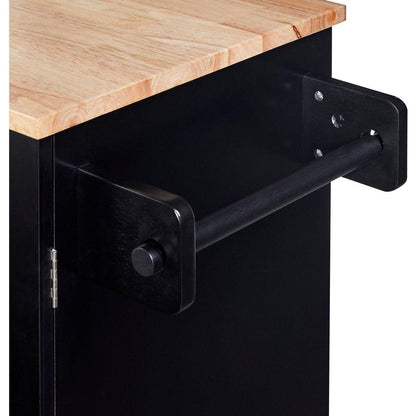 Rolling Kitchen Island with Storage, Kitchen Cart with Rubber Wood Top, 3 Drawer, 2 Slide-Out Shelf and Internal Storage Rack, Kitchen Island on Wheels with Spice Rack & Tower Rack, Black