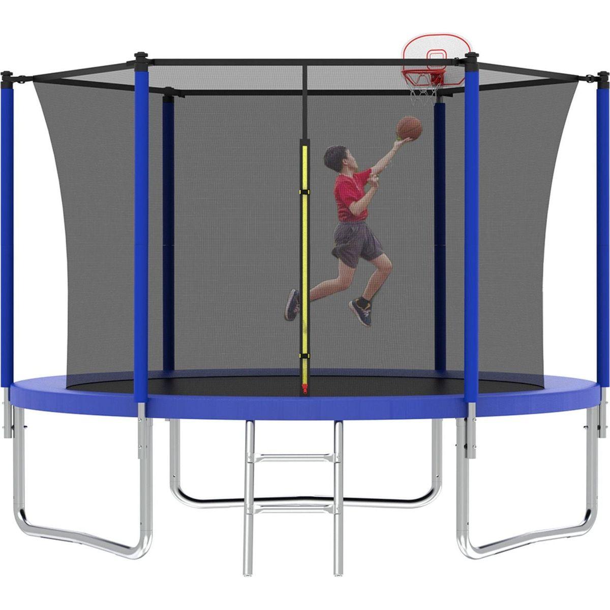 10FT Trampoline for Kids, Basketball Hoop and Ladder, Outdoor Kids Trampoline with Safety Enclosure,Fast Assembly for Backyard Fun,ASTM Approved