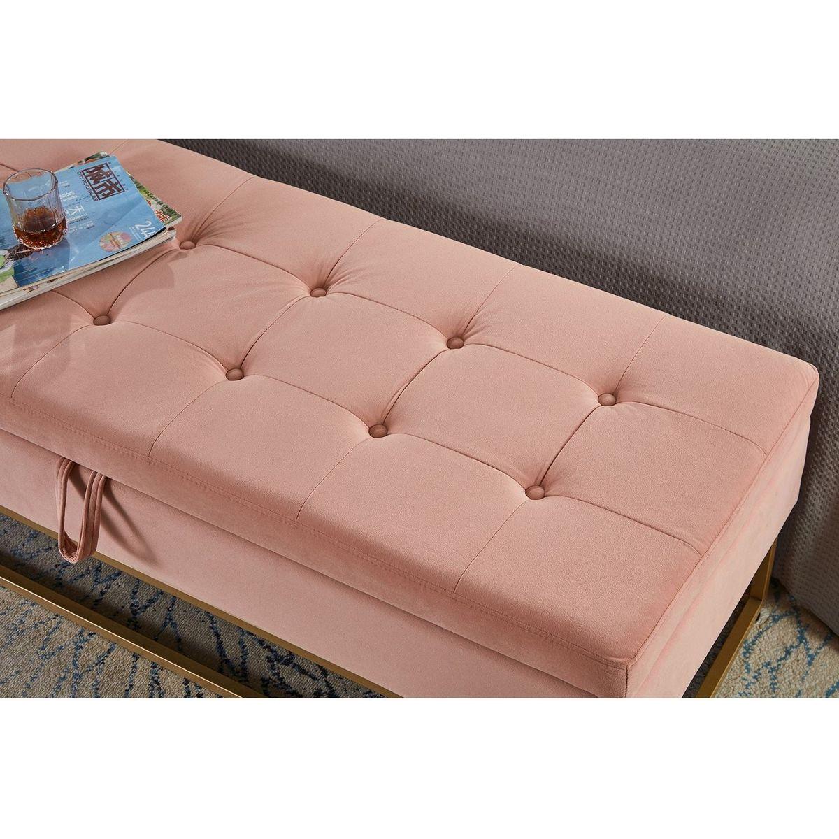 58.6" Bed Bench Metal Base with Storage Pink Velvet
