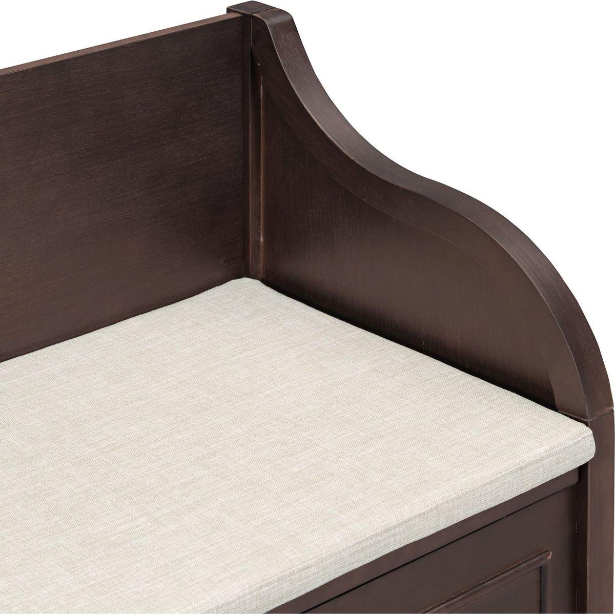 Rustic Style Solid wood Entryway Multifunctional Storage Bench with Safety Hinge (Espresso + Beige)