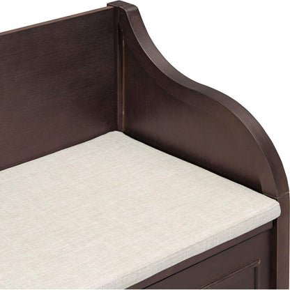 Rustic Style Solid wood Entryway Multifunctional Storage Bench with Safety Hinge (Espresso + Beige)