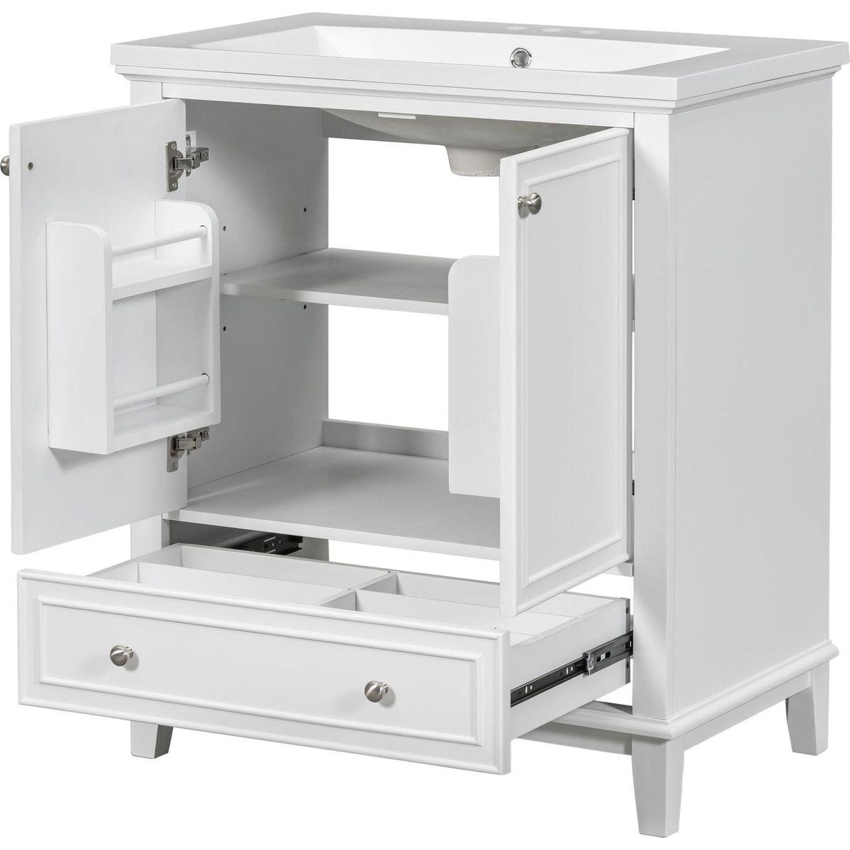 30" Bathroom Vanity with Sink Combo, Multi-functional Bathroom Cabinet with Doors and Drawer, Solid Frame and MDF Board, White