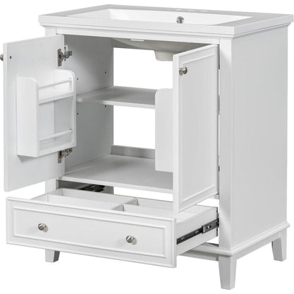 30" Bathroom Vanity with Sink Combo, Multi-functional Bathroom Cabinet with Doors and Drawer, Solid Frame and MDF Board, White