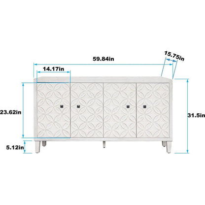 Accent Cabinet 4 Door Wooden Cabinet Sideboard Buffet Server Cabinet Storage Cabinet, for Living Room, Entryway, Hallway, Office, Kitchen and Dining Room, White Wash