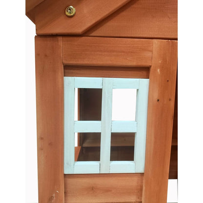 Wooden Kids Playhouse with 2 windows and flowerpot holder,42"Lx46"Wx55"H,Golden Red