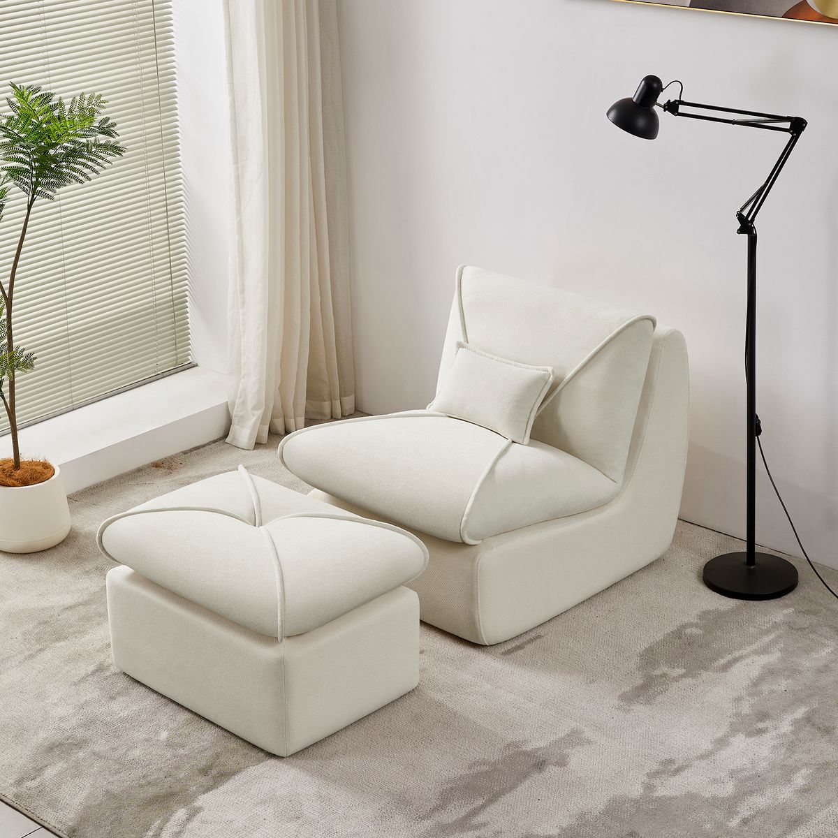 Compressed Lounge Chair with Ottoman, Modern Sofa for Small Spaces, Comfortable Upholstered Sofa for Living Room, Bedroom, or Studio