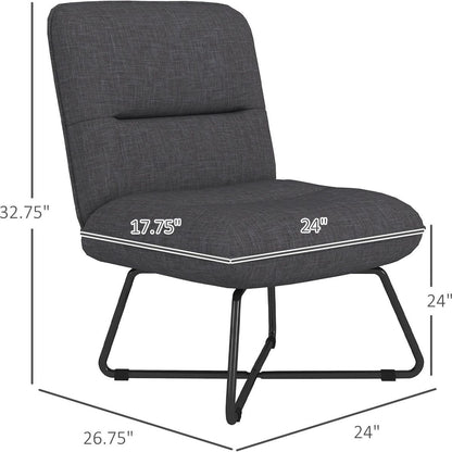 Armless Accent Chair, Upholstered Slipper Chair for Living Room with Crossed Steel Legs, Dark Gray