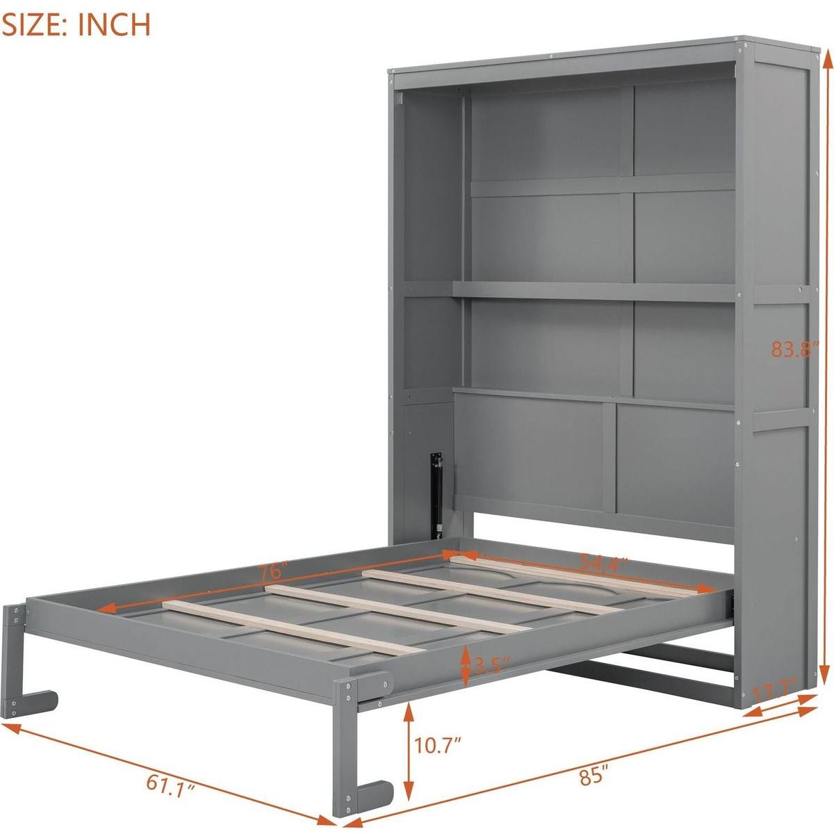 Full Size Murphy Bed Wall Bed with Shelves,Gray