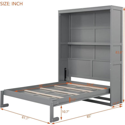 Full Size Murphy Bed Wall Bed with Shelves,Gray