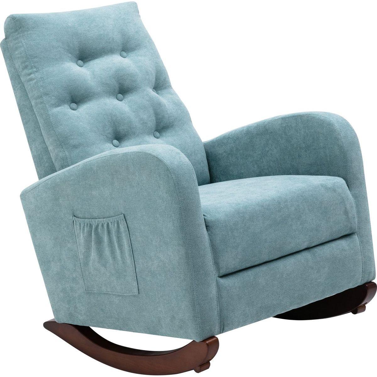 Baby Room High Back Rocking Chair Nursery Chair, Comfortable Rocker Fabric Padded Seat, Modern High Back Armchair