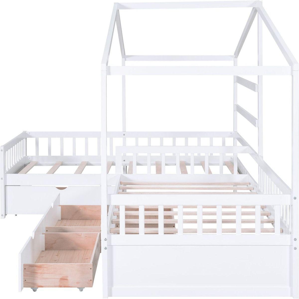 Twin Size House Platform Bed with Three Storage Drawers,White