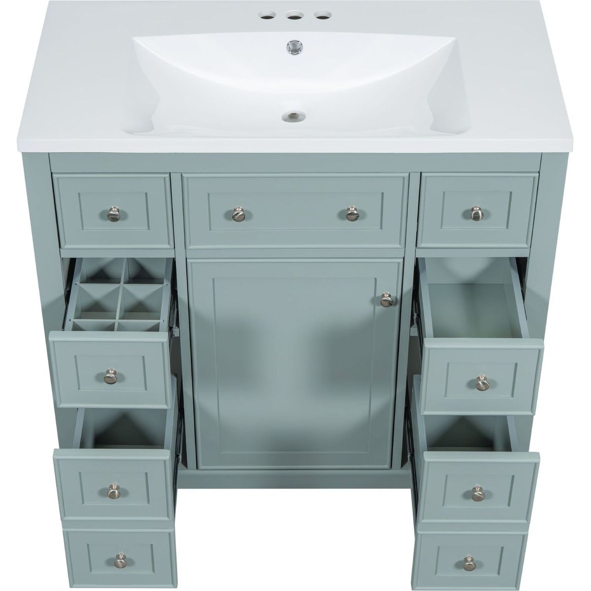 36" Bathroom Vanity with Sink Combo, One Cabinet and Six Drawers, Solid Wood and MDF Board, Green