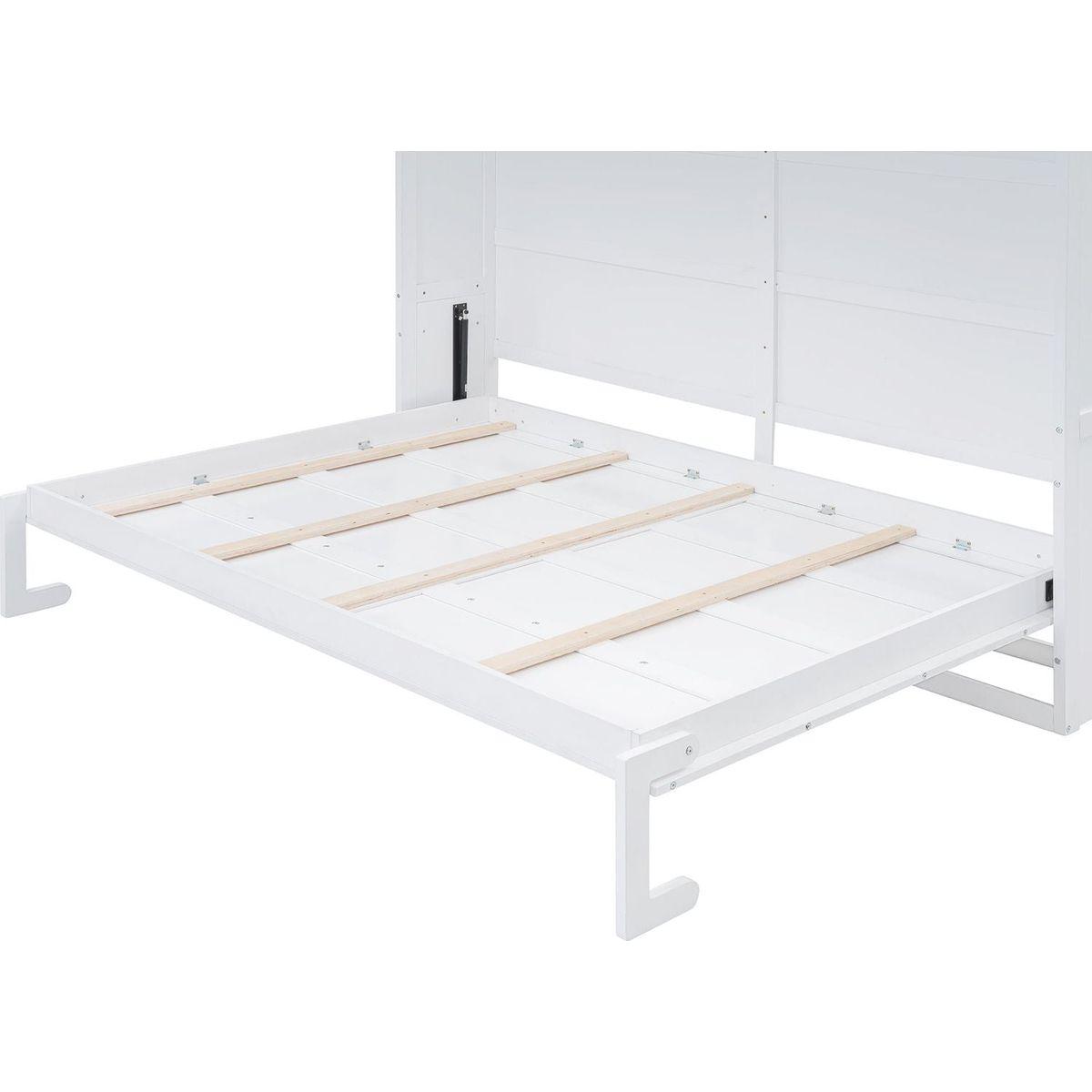 Full Size Murphy Bed Wall Bed with Top Cabinets,White