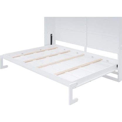 Full Size Murphy Bed Wall Bed with Top Cabinets,White