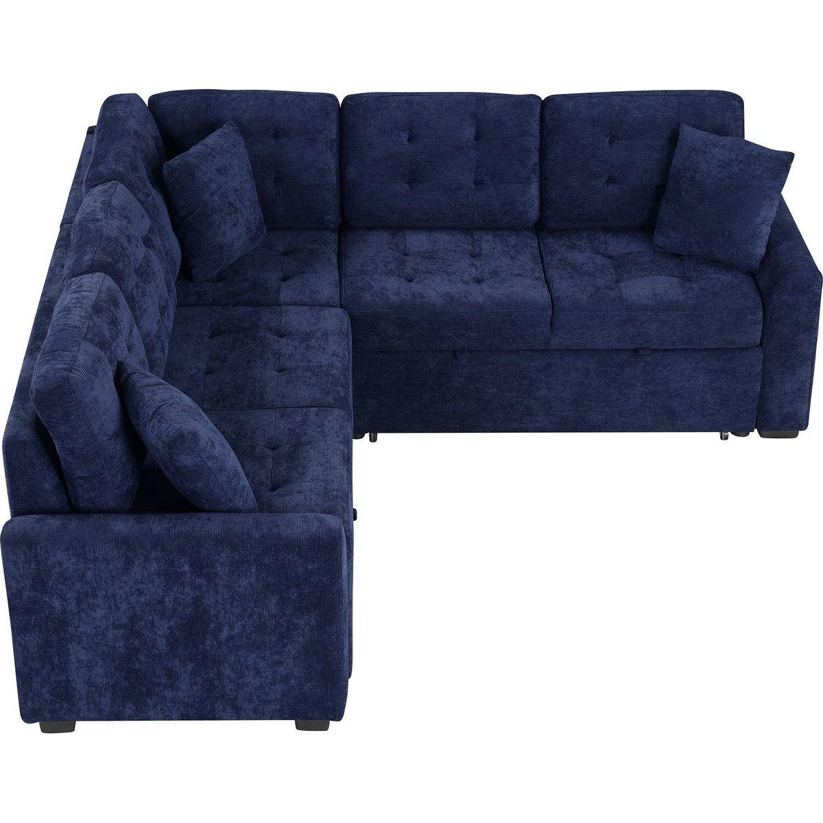 82.6" L-shape Sofa Bed Pull-out Sleeper Sofa with Wheels, USB Ports, Power Sockets for Living Room, Navy Blue