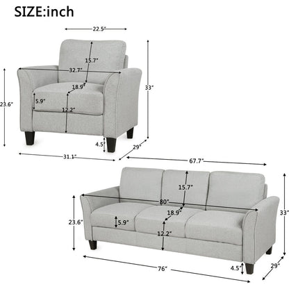 Living Room Furniture chair and 3-seat Sofa (Light Gray)