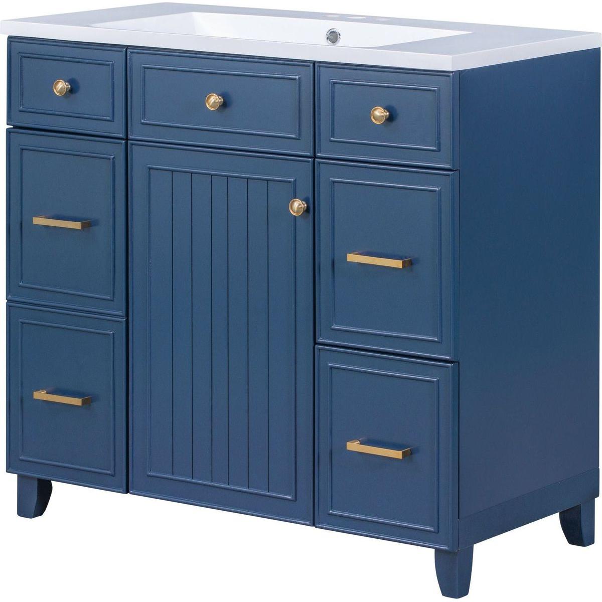 36" Bathroom Vanity Cabinet with Sink Top Combo Set, Navy Blue, Single Sink, Shaker Cabinet with Soft Closing Door and Drawer