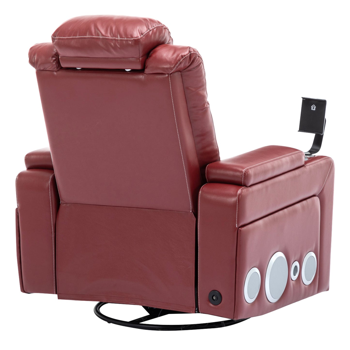 270 Degree Swivel PU Leather Power Recliner Individual Seat Home Theater Recliner with Surround Sound, Cup Holder, Removable Tray Table, Hidden Arm Storage for Living Room, Red