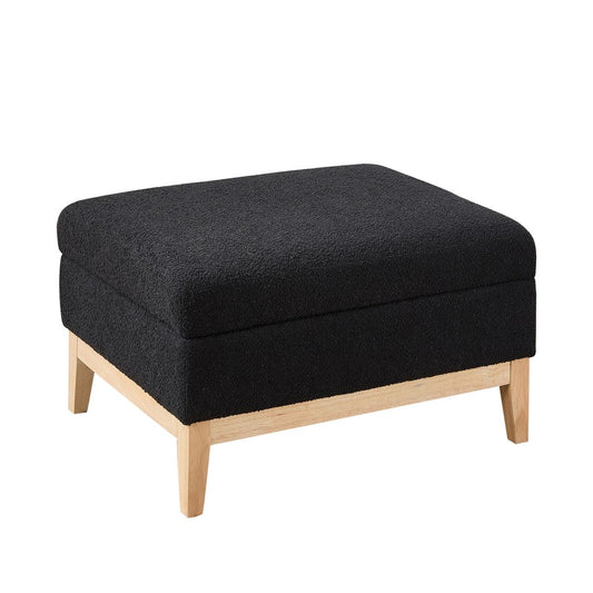 33.86'W Upholstered Wood Base Storage Ottoman with Reversible Lid Coffee Table, Foot Stool Square Footrest with Rubberwood Legs for Living Room Bedroom Entryway and Office, Black Boucle.