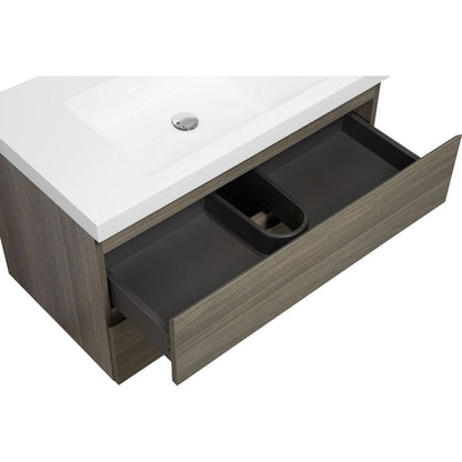 36" Floating Bathroom Vanity with Sink, Modern Wall-Mounted Bathroom Storage Vanity Cabinet with Resin Top Basin and Soft Close Drawers, Ash Grey