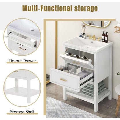 24" Bathroom Vanity with Top Sink, Modern Bathroom Storage Cabinet with 2 Drawers, Single Sink Bathroom Vanity