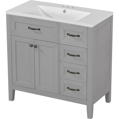 36" Bathroom Vanity with Sink Combo, Bathroom Cabinet with Drawers, Solid Frame and MDF Board, Grey