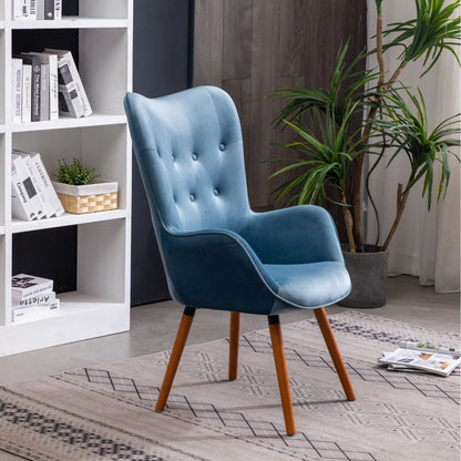 Doarnin Contemporary Silky Velvet Tufted Button Back Accent Chair, Blue
